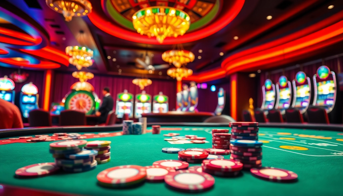 Players enjoying an exhilarating poker game at https://go8.food/, surrounded by vibrant casino action and luxury.