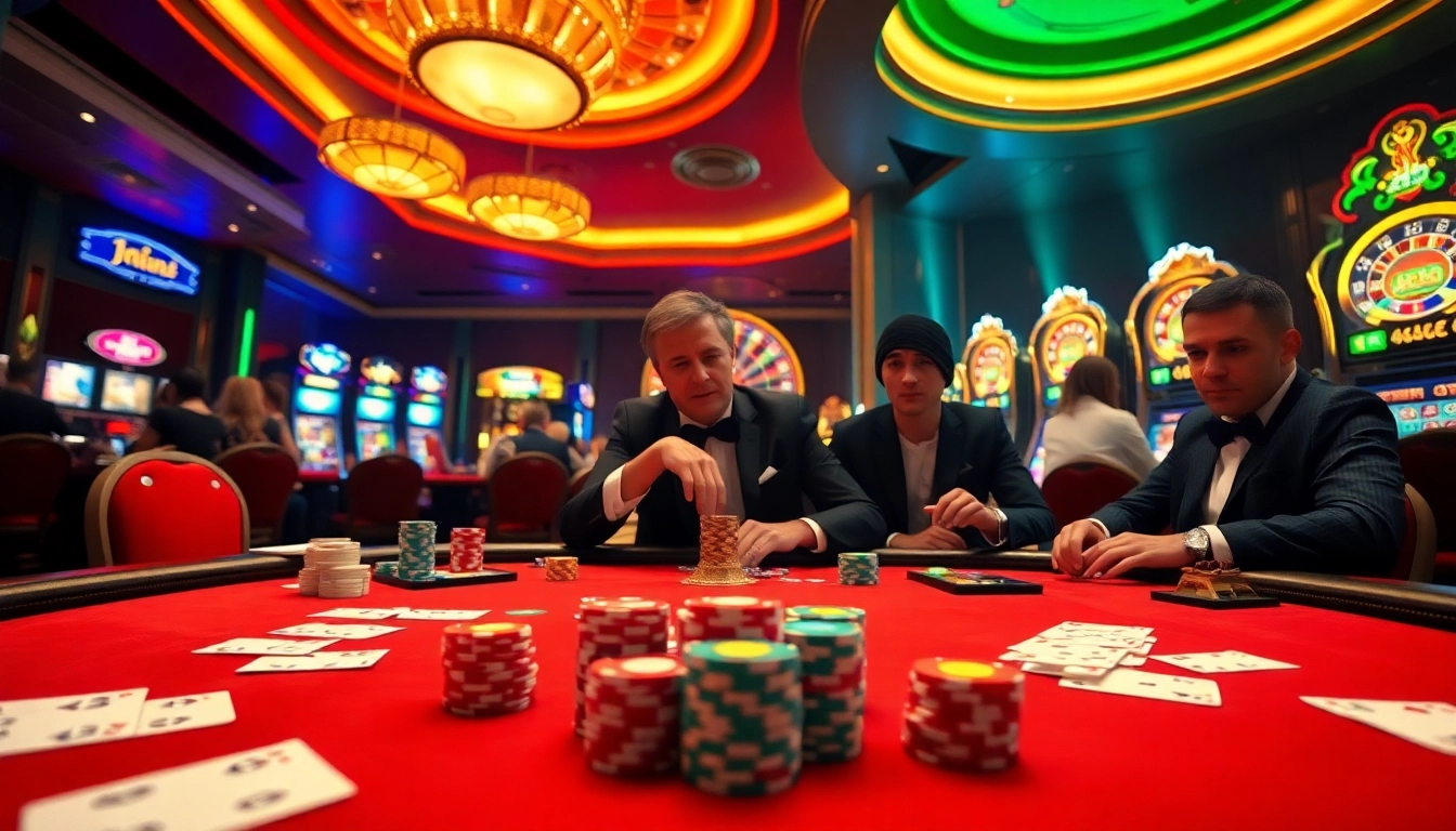 Experience the thrill of the casino with go8 company’s vibrant poker games and slot machines in this immersive scene.