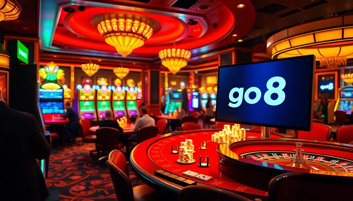 Experience the thrill of casino gaming at go8.com with players on vibrant tables.